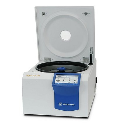 Sigma 3-17KT, gekoelde tafelcentrifuge, laboratorium centrifuge gekoeld, centrifuge -20 °C tot +40 °C, Rapid Temp centrifuge, touchscreen centrifuge, Spincontrol T, Sigma centrifuge, centrifuge 1,6 liter, centrifuge 4x400 ml, swing-out rotor, vaste-hoek 